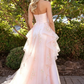 Vintage Pink Strapless Satin Mermaid 3D Floral Organza Prom Dress DP8446