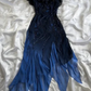 Dark Blue Spaghetti Straps Beading Ruffles Vintage Party Gown DP3894