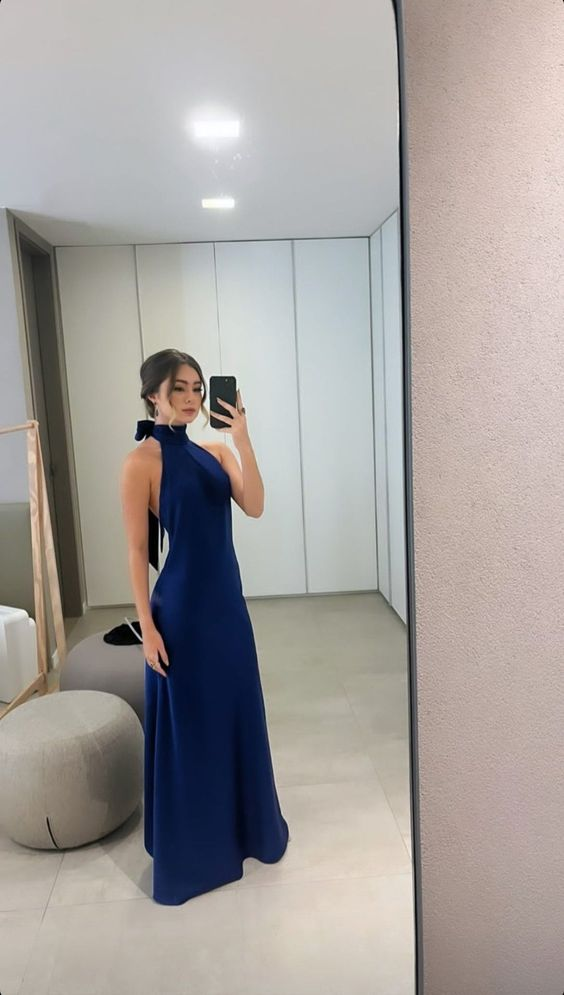 Royal Blue Halter Open Back Long Party Dress Wedding Guest Dress, DP36 – DSProm