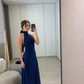 Royal Blue Halter Open Back Long Party Dress Wedding Guest Dress, DP3692