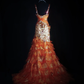 Glamorous Orange Ombre Mermaid Sequin Beaded Ruffle Evening Gown DP7377