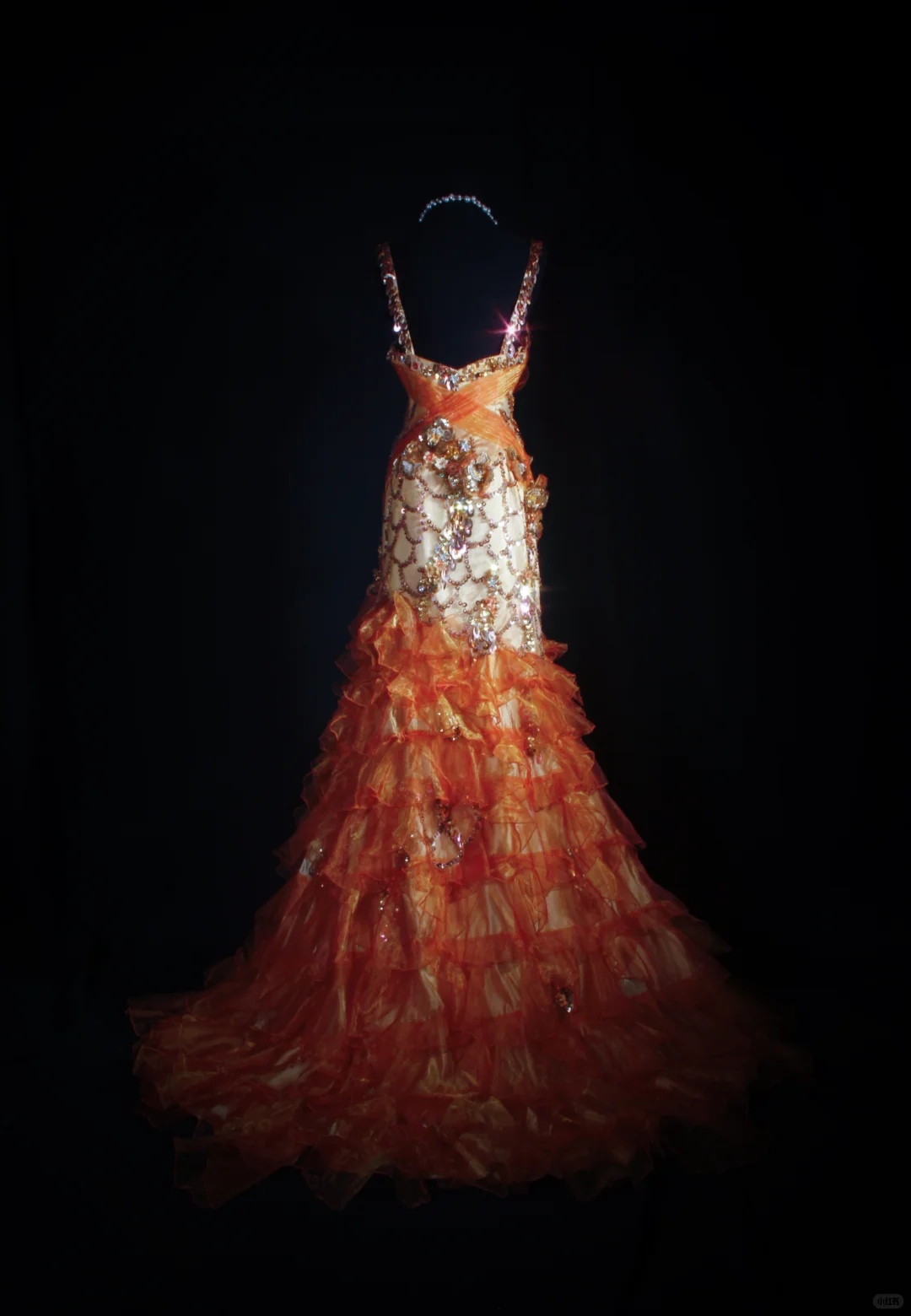 Glamorous Orange Ombre Mermaid Sequin Beaded Ruffle Evening Gown DP7377