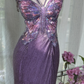 Gorgeous Purple Shiny Beaded Butterflies Pattern Spaghetti Strap Sheath High Slit Prom Dress Evening Dress DP6365