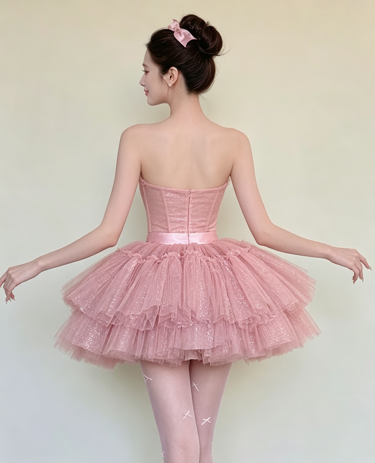 Elegant Pink Strapless Glitter Tulle Tiered A-Line Homecoming Dress DP8843