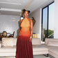 Schickes langes A-Linien-Partykleid mit Neckholder und Farbverlauf in Orange, DP4051