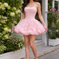 Elegant Light Blue 3D Floral Strapless Tulle Bubble A-Line Homecoming Dress DP8689
