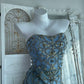 Stunning Light Blue Beaded Mermaid Evening Dress 3D Floral Prom Gown DP7864