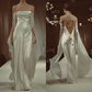 Ivory Off Shoulder Maxi Dress Backless Satin Long Party Dress, DP3605