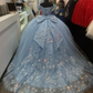 Light Blue Off Shoulder Tulle Quncenera Dress Sweet 16 Birthday Ball Gown, DP3353