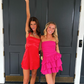 Fuchsia Strapless Ruffles Cute Homecoming Dress, DP2735