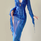 Sexy Blau Tiefem V-Ausschnitt Meerjungfrau Chiffon Langes Abendkleid Strand Outfits, DP5385