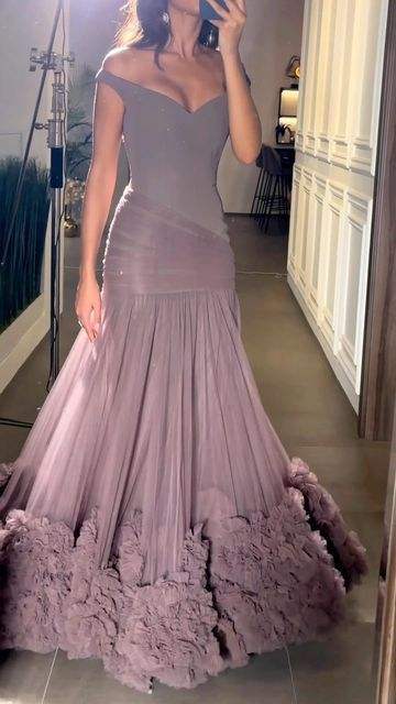 Dusty Purple V Neck Tulle Sheath Long Party Gown Formal Evening Dress, DP3694