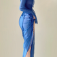 Sexy Blau Tiefem V-Ausschnitt Meerjungfrau Chiffon Langes Abendkleid Strand Outfits, DP5385