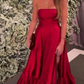 Elegant Red Strapless A-Line Satin Long Formal Party Dress, DP3738