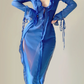 Sexy Blau Tiefem V-Ausschnitt Meerjungfrau Chiffon Langes Abendkleid Strand Outfits, DP5385
