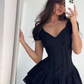 Black V Neck Short Sleeves Mini Birthday Dress Homecoming Dress, DP3074