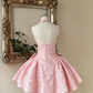 Elegant Pink Jacquard Halter-Neck Bow Mini A-Line Homecoming Dress DP8550