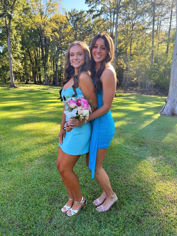 Blue Strapless Short Party Dress Homecoming Dress, DP2742