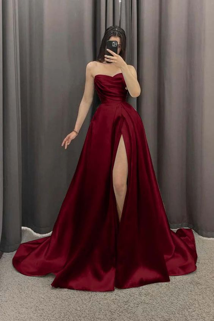 Stunning Sweetheart A-Line Long Party Dress Wine Red Evening Gown, DP3606