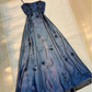 Elegant Blue Spaghetti Straps A-Line Vintage Long Party Dress, DP3990