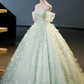 Vintage Light Green Tulle Sweet 16 Quinceanera Sweetheart Off-the-shoulder 3D Flowers Evening Dress A-Line Floor Length Ball Gown DP6911