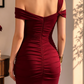 Elegant Burgundy One-Shoulder Ruched Mermaid Evening Gown DP8577