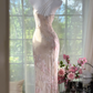 Elegant Light Pink Floral Applique Romantic Chiffon Evening Dress Prom Dresses DP6144