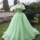 Vintage Off-the-Shoulder Soft Yellow Tulle Ball Gown Cinderella Princess Prom Dress DS4380