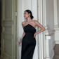 Black Halter Backless Sexy Satin Long Evening Dress, DP2855