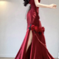 Red Rose One Shoulder Mermaid Long Party Dress Birthday Dress, DP3076