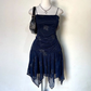 Vintage Spaghetti Straps Party Dress Navy Blue Short Party Dress, DP3619