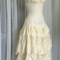 Vintage Halter Lace Tiered Ivory Long Prom Dress Birthday Outfits, DP3327