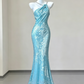 Turquoise Sequin Spaghetti Strap Mermaid Beaded Prom Dress  DP3791