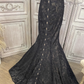 Vintage Black Strapless Mermaid Lace Evening Gown Sheer Floral Embroidery Formal Prom Dress DP7593