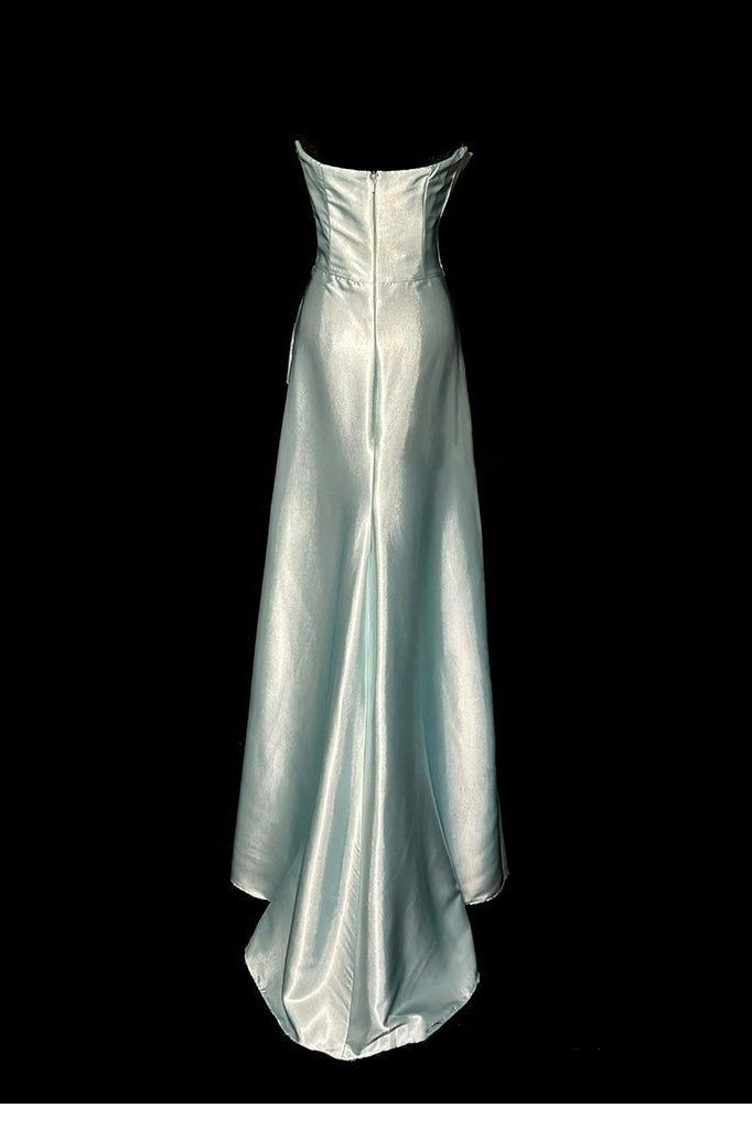 Elegant Aqua Green Satin Strapless Sheath Prom Dress DP8476
