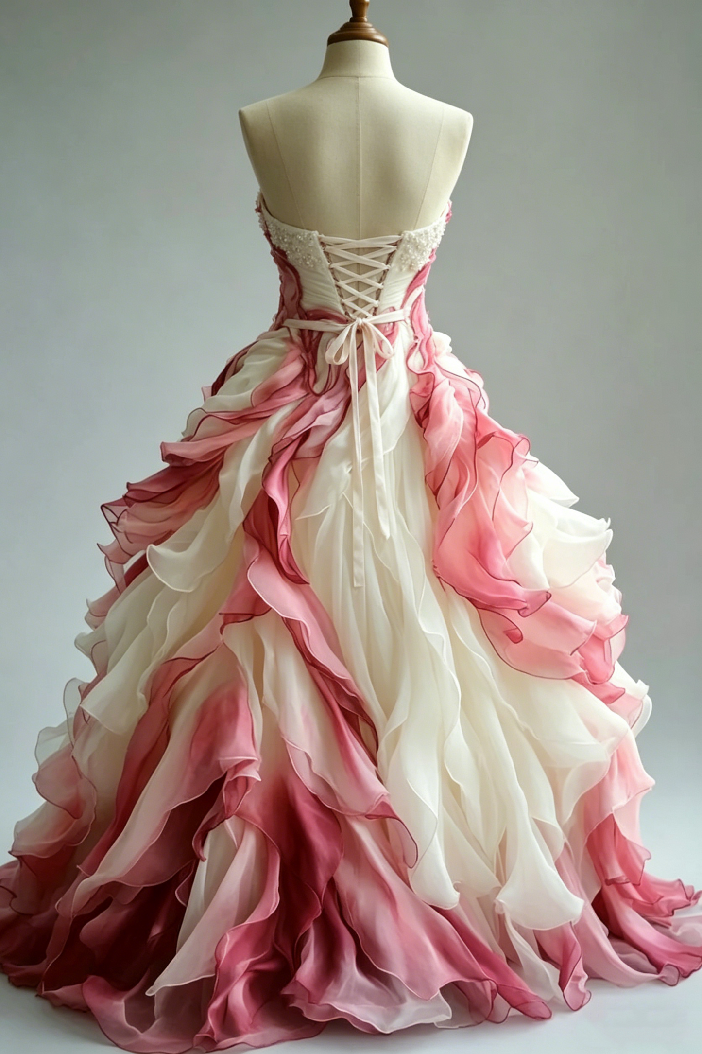 Chic Sweetheart Neck Ombre A-Line Ruffles Strapless Prom Gown Wedding Dress DP4165