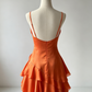Elegant Orange Spaghetti Strap Beaded Tiered Ruffle A-Line Prom Evening Dress DP8661