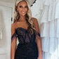 Vintage schulterfreies, perlenbesetztes, kurzes Sweetheart Homecoming-Kleid DP3427