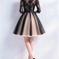 Romantic Lace V-Neck 3/4 Sleeve Short Tulle A-Line Cocktail Party Gown Homecoming Dress DP8800