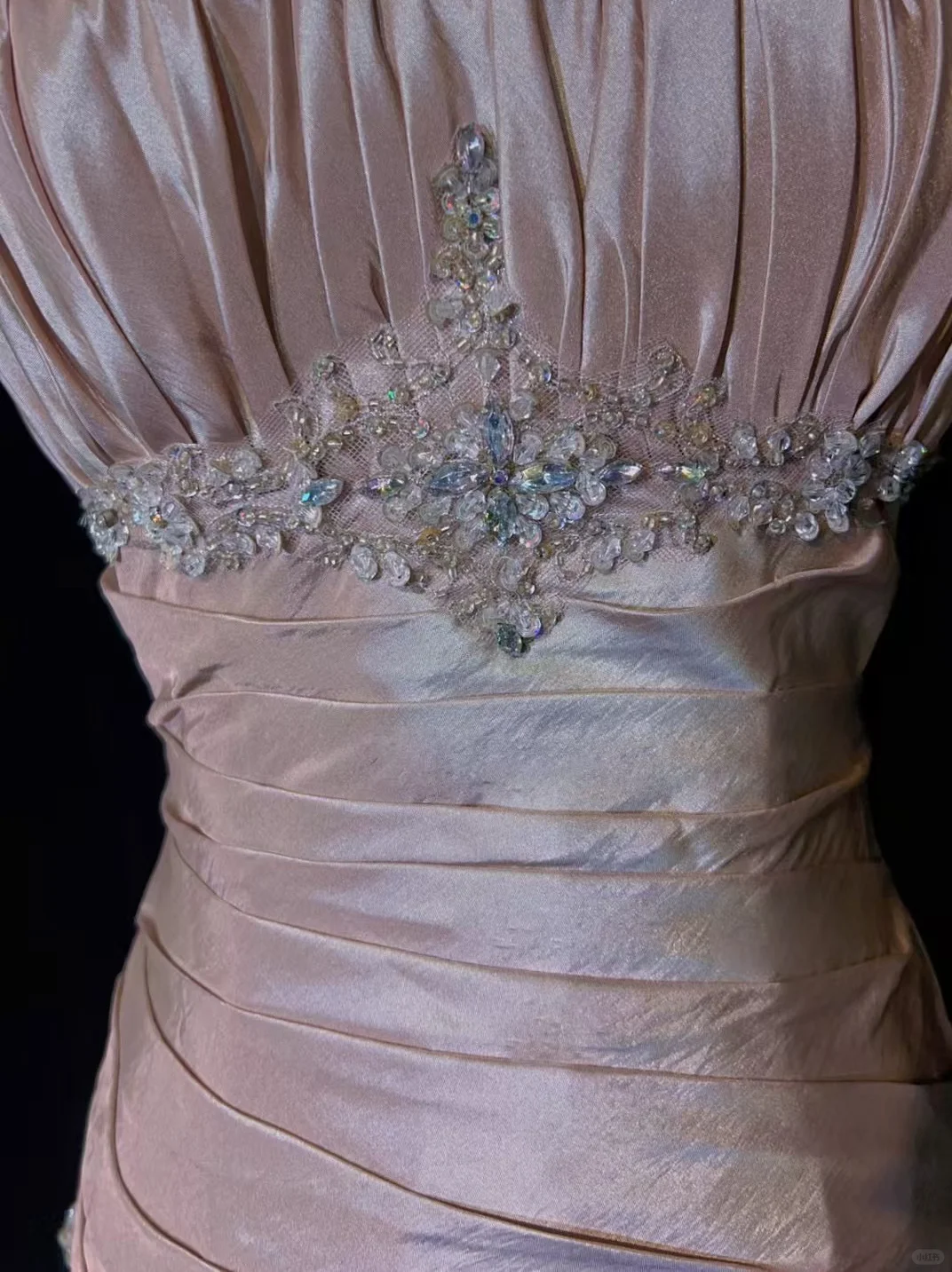 Gorgeous Pink Satin Beaded Prom Dress Mermaid Strapless Ruffled Evening Gown DP7112