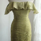 Glamorous Olive Green Off-the-Shoulder Ruched Gown with Ruffled Neckline Prom Dress DP7662