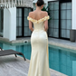 Vintage Hellgelbes Satin Off-Shoulder 3D Blumen Abiballkleid DP8431