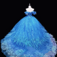 Robe de bal élégante bleu ciel à épaules dénudées et décolleté en cœur ornée d'appliqués papillons, idéale pour les 15 ans (Quinceañera) DP7938