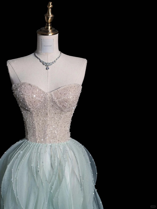 Light Green Strapless A-Line Ruffles Long Evening Party Dress Birthday Outfits, DP5351