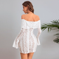 Vintage White Lace Off-the-shoulder Sheath Long-sleeved Short Summer Dresses Party Dress Homecoming Dress DP6394