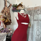 Vintage Red Cutout Waist Mermaid Evening Dress High Slit Prom Dress DP8320