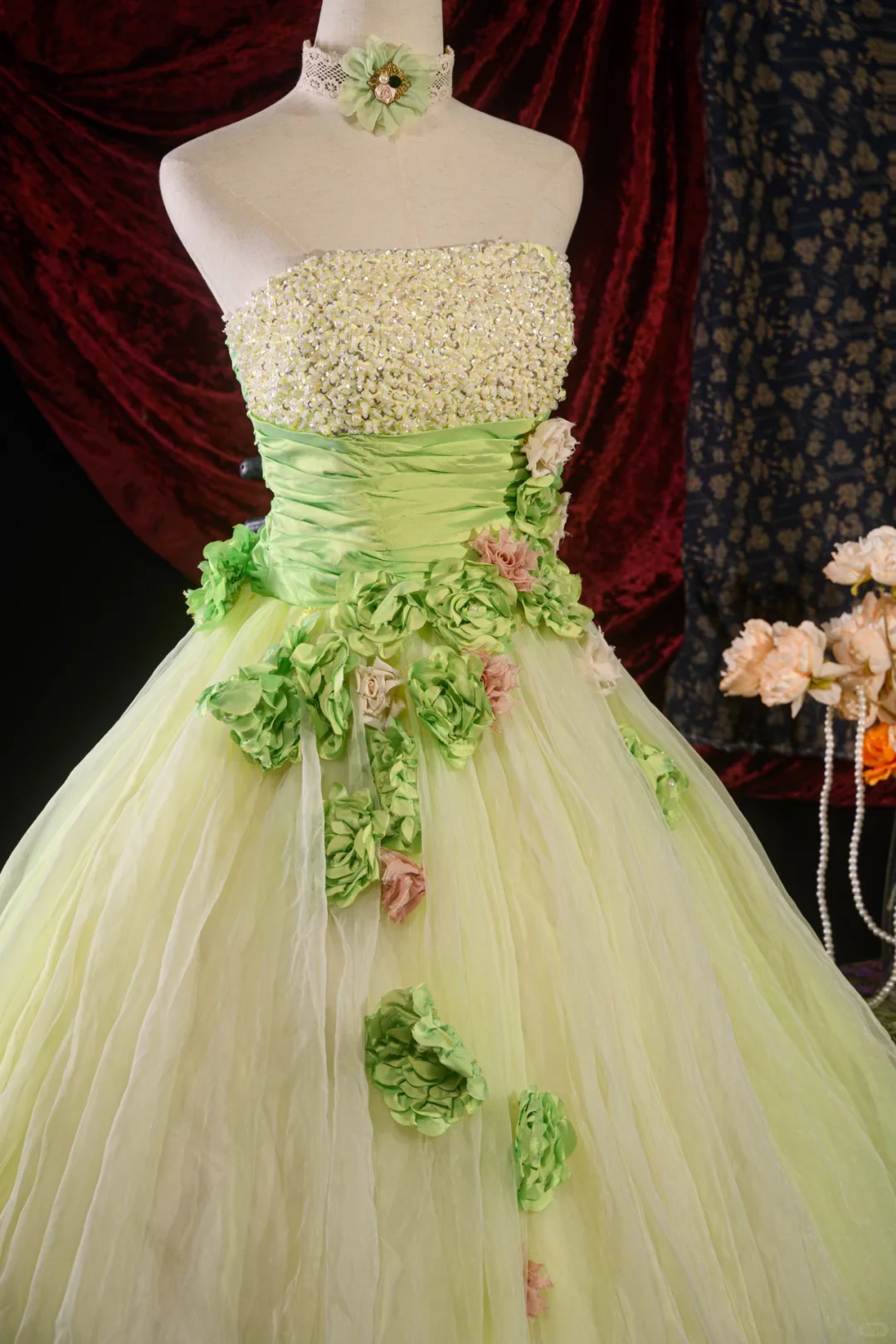 Gorgeous Mint Green Strapless Sequin 3D Flower Sweet 16 Quinceanera Ball Gown  DP7417