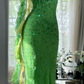 Vintage Shiny Sequin Green Spaghetti Strap Design A-line Romantic Chiffon Evening Dress Prom Dress DP6026
