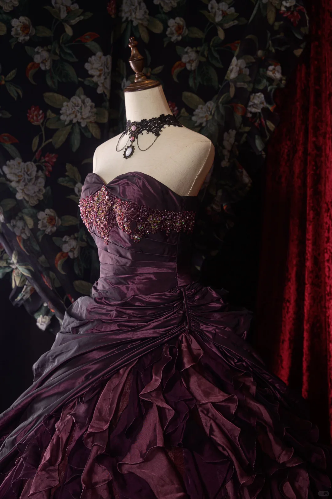 Glamorous Dark Purple Satin Ruffled Sweetheart Beaded Sweet 16 Quinceanera Ball Gown DP7306