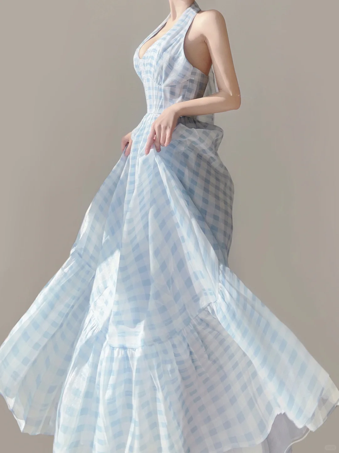 Light Blue Halter Neck A-Line Wedding Guest Dress Pretty Party Dress, DP5390